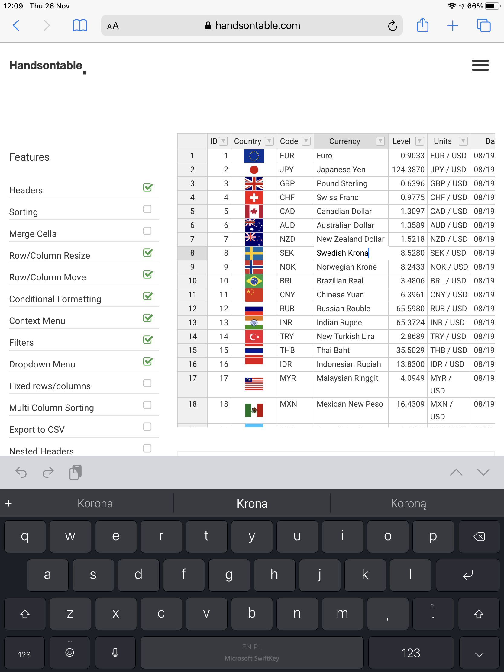 Tapping on a header or a cell on some iOS devices causes the onscreen