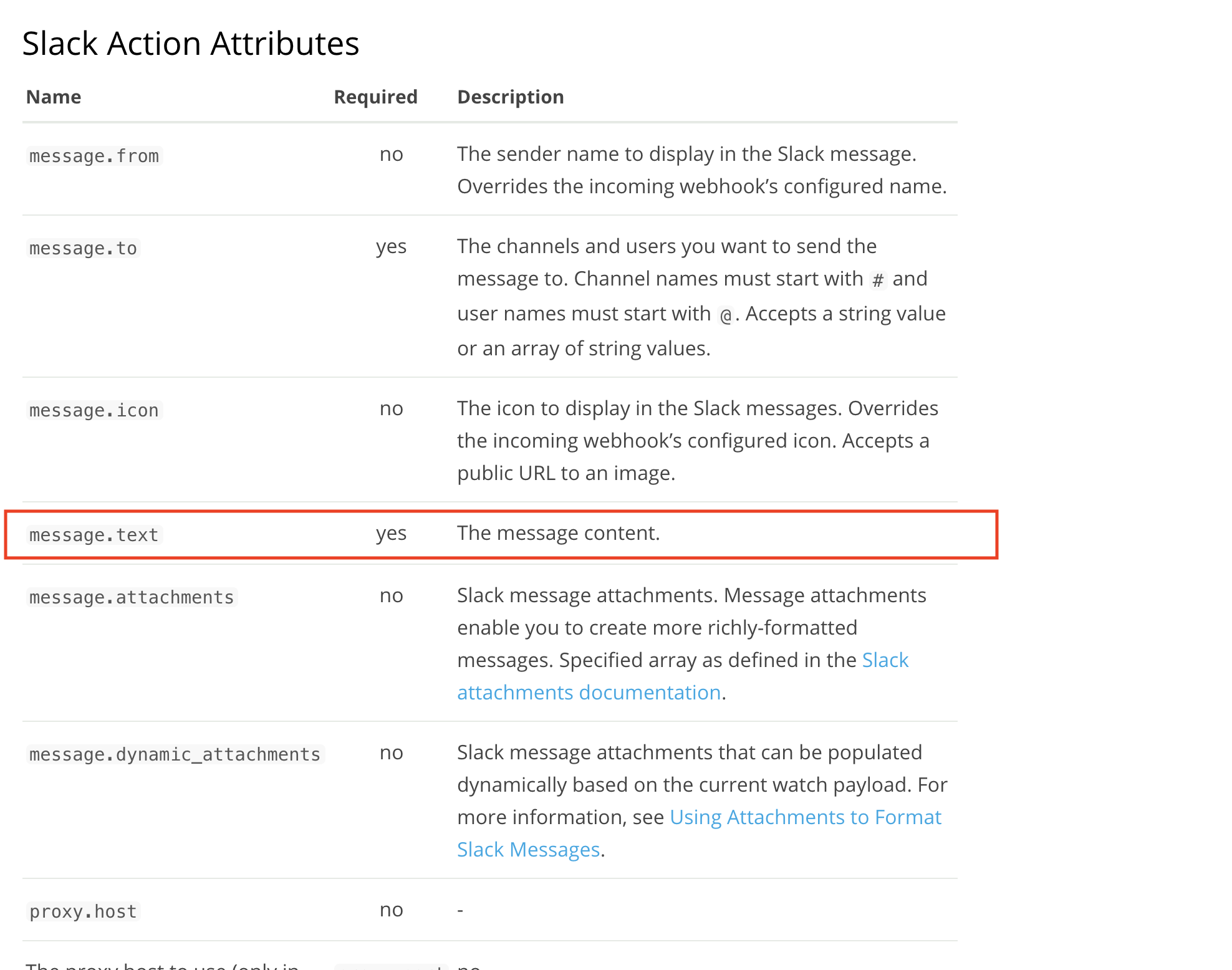 Slack action using attachment and no text crashes the Watcher UI ...