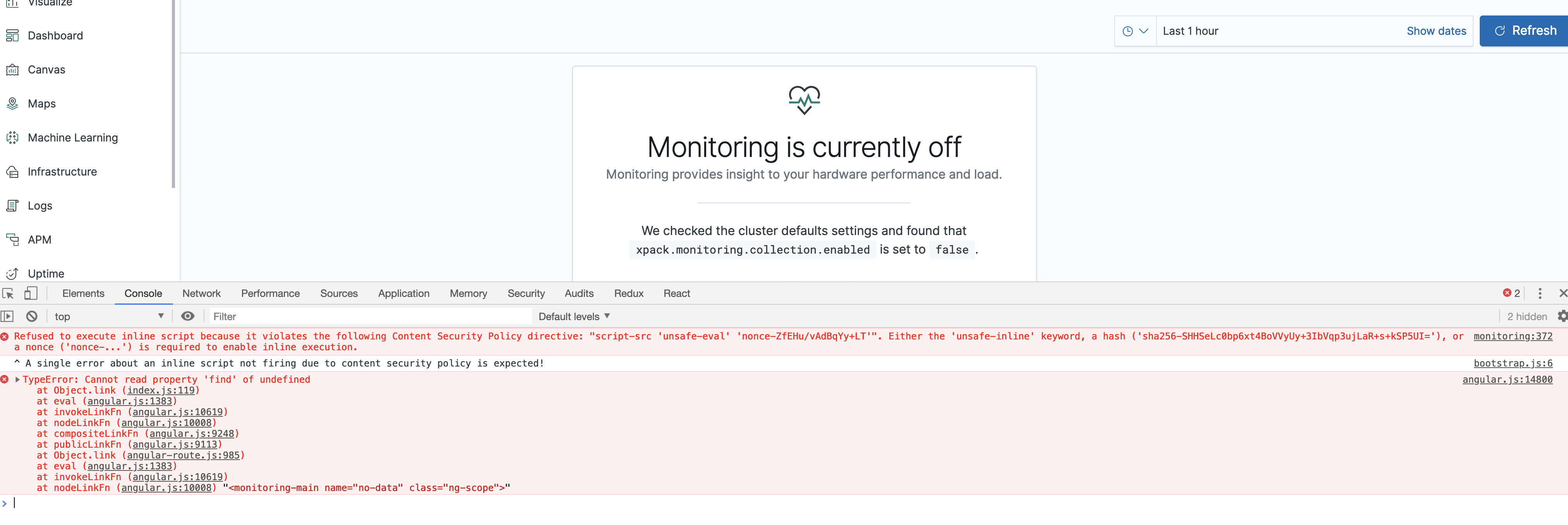 [Monitoring] Console error on no data page · Issue #30321 · elastic ...