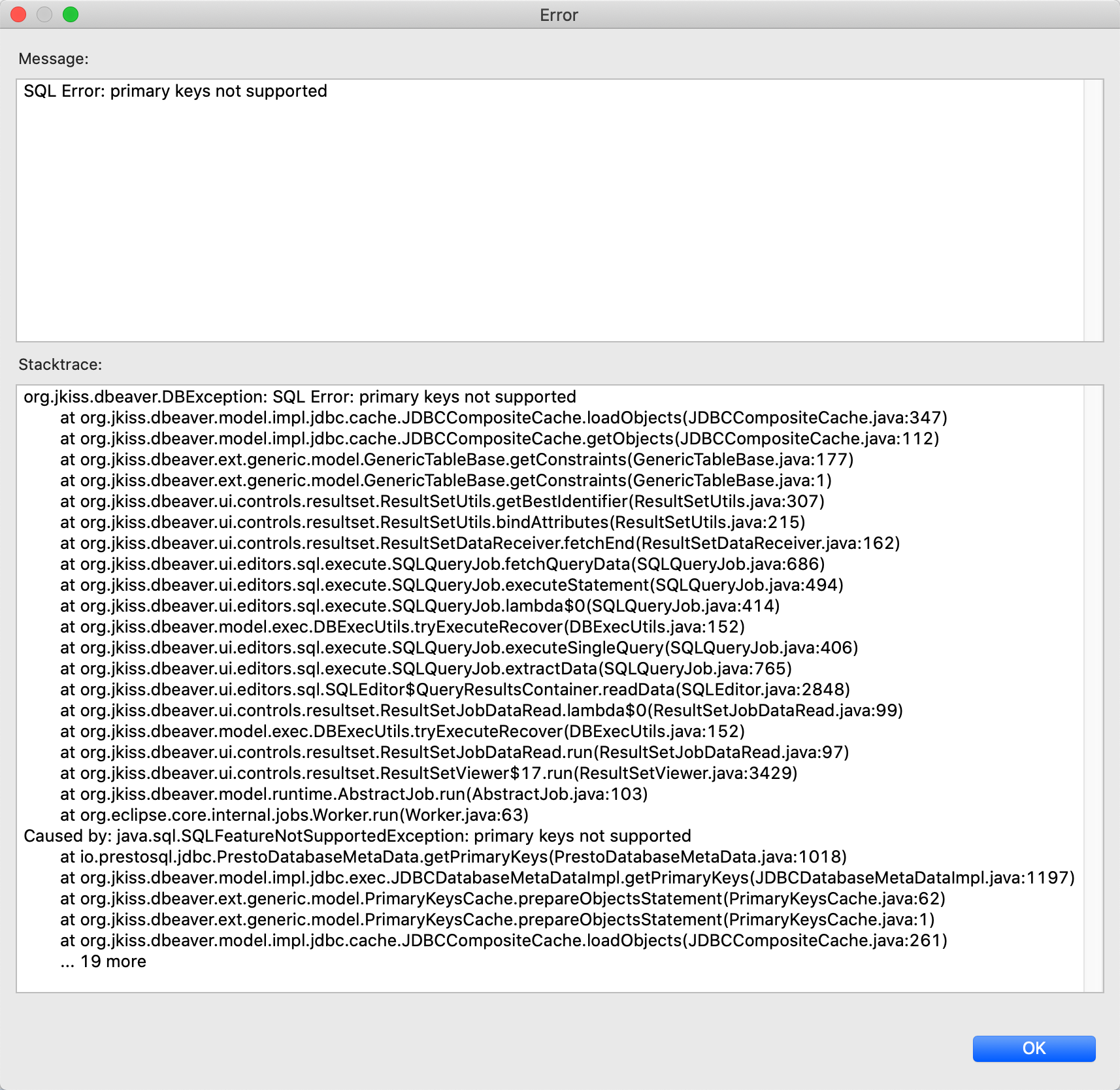 dbeaver often prompts SQL errors and must be disconnected and