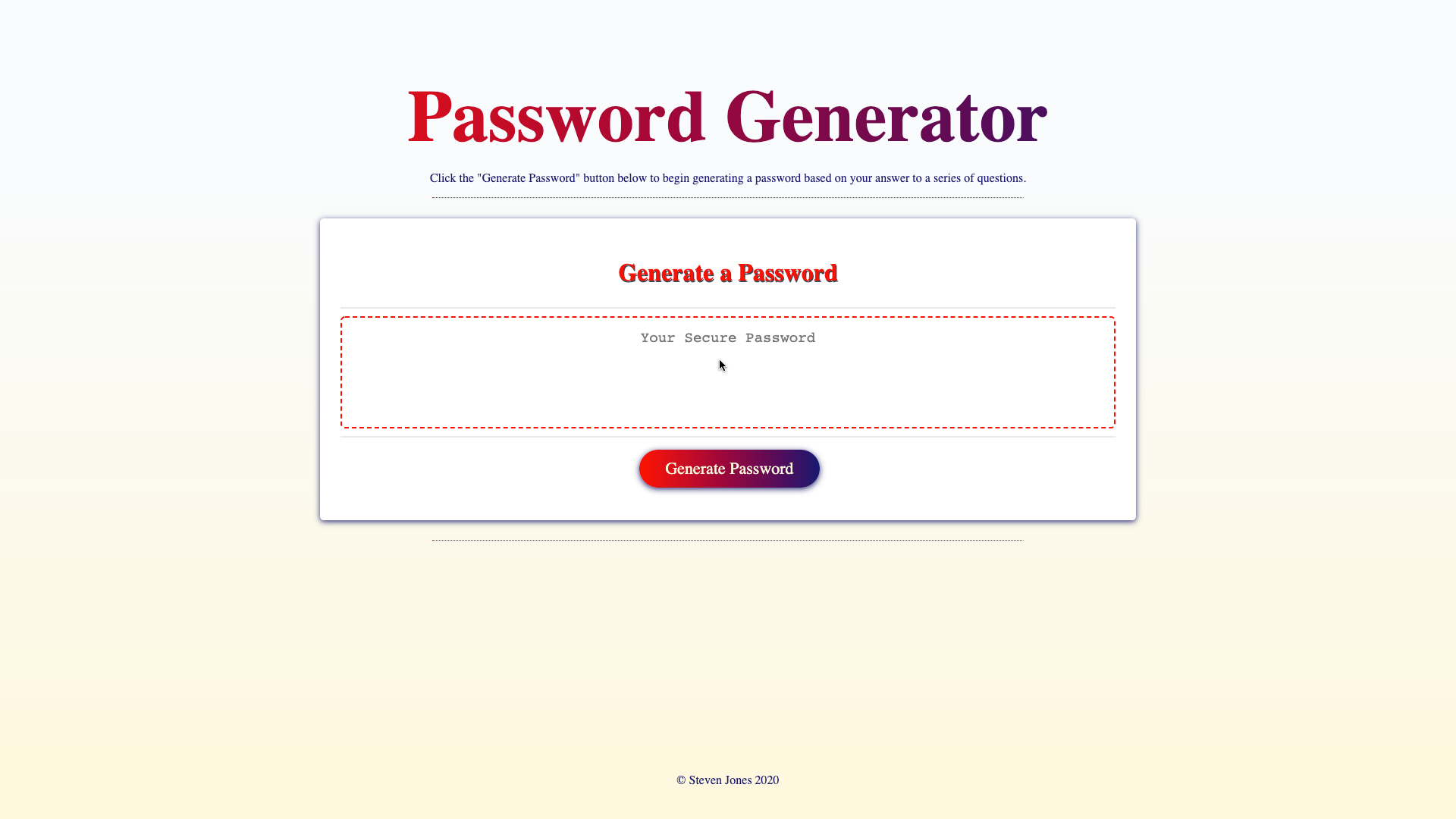 GitHub - StevenSJones/passwordGeneratorThirdEdition: Create an ...