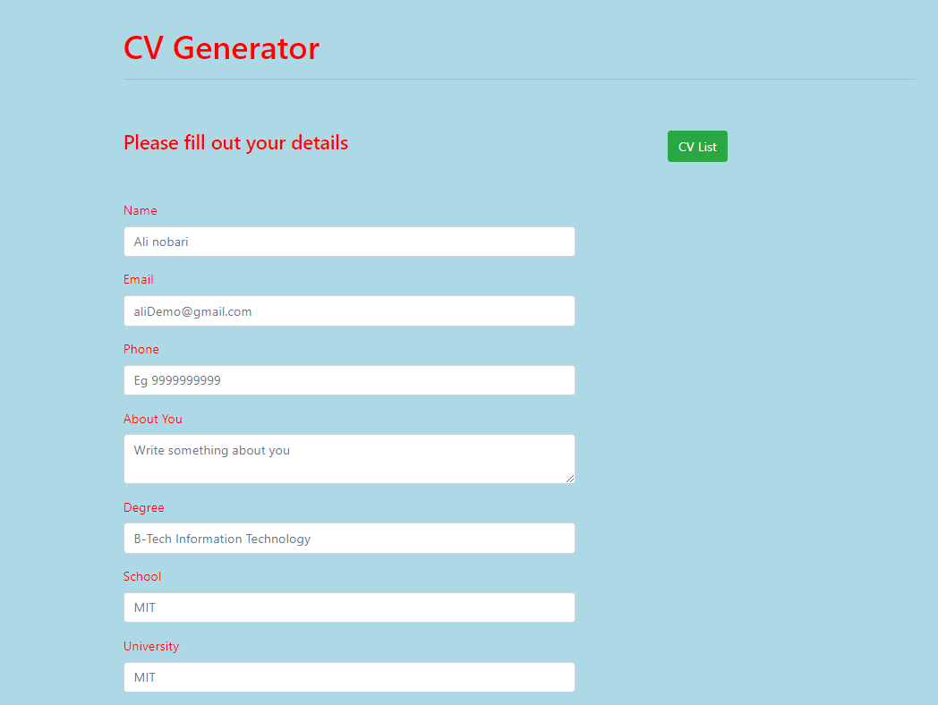 GitHub - ali-nobariasl/CV_Generator: A web-base CV generator with using ...