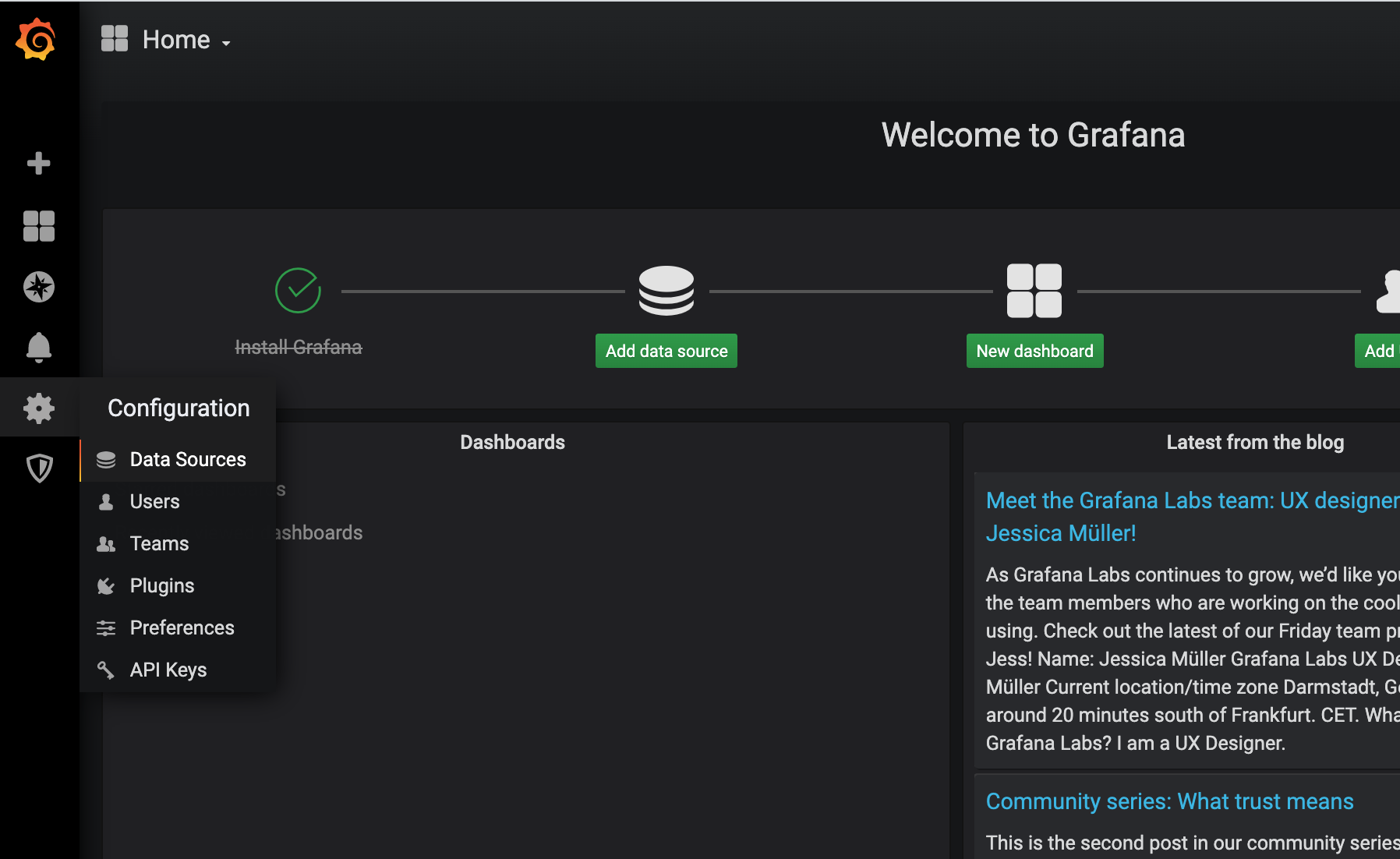 access-grafana-home-page