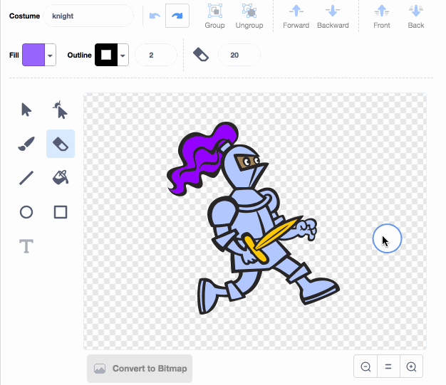 Erasing on certain costumes causes them to be filled in black · Issue