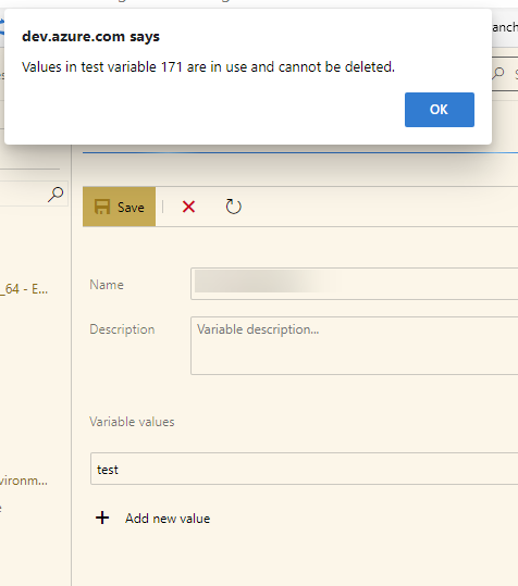 Values in test variable XX are in use and cannot be deleted. · Issue ...