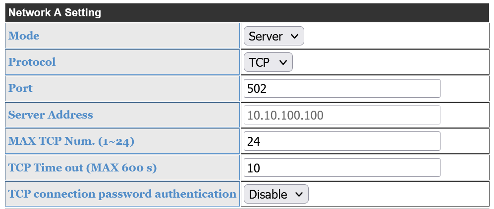 TCP settings