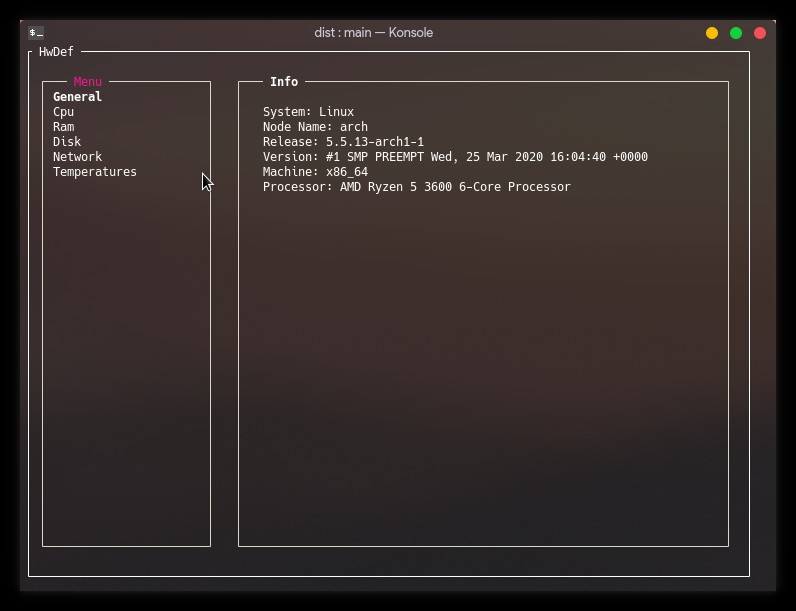 GitHub - MarkGhi/HwDef: Python TUI application to monitor hardware specs