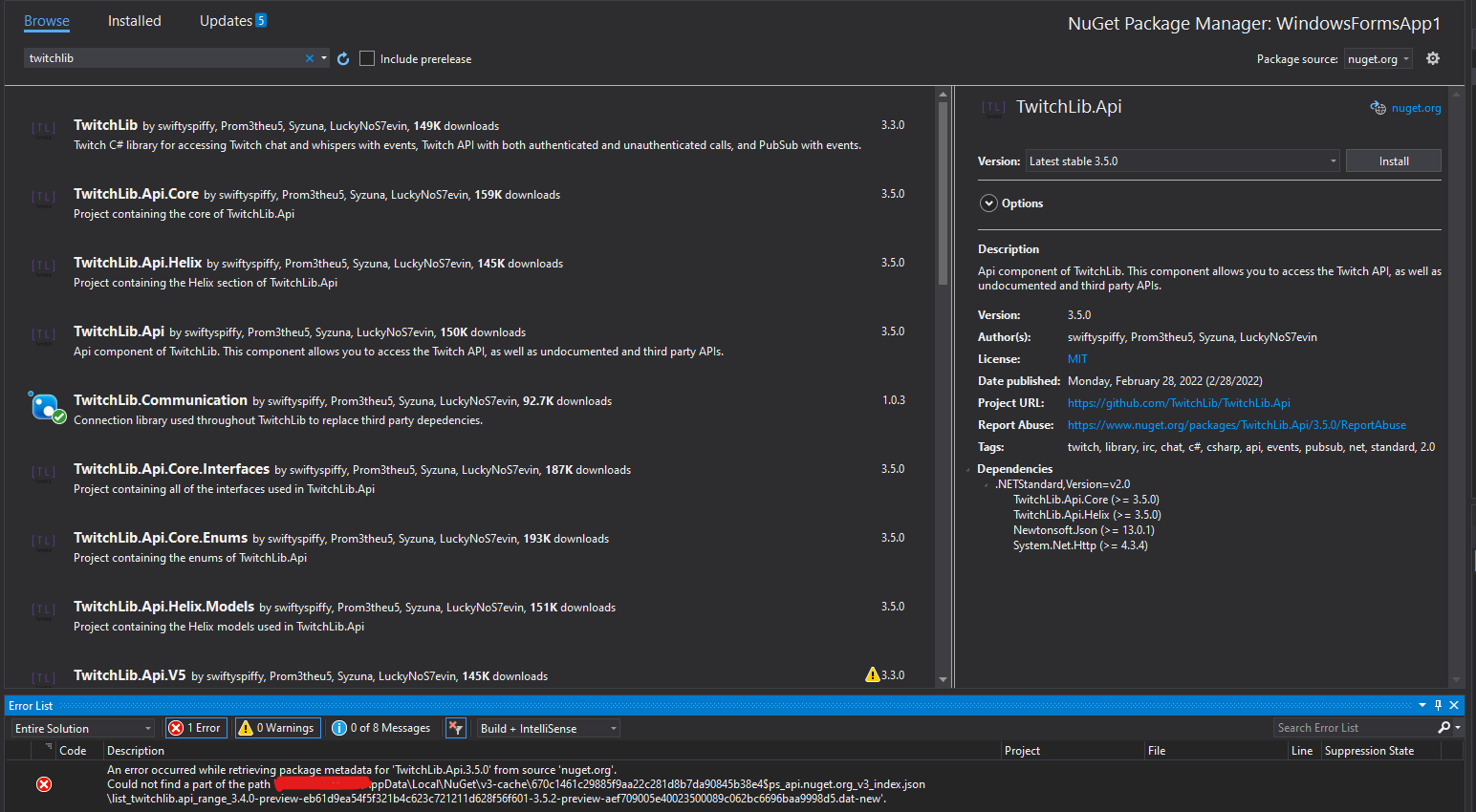 Try to install package on nuget · Issue #1080 · TwitchLib/TwitchLib ...
