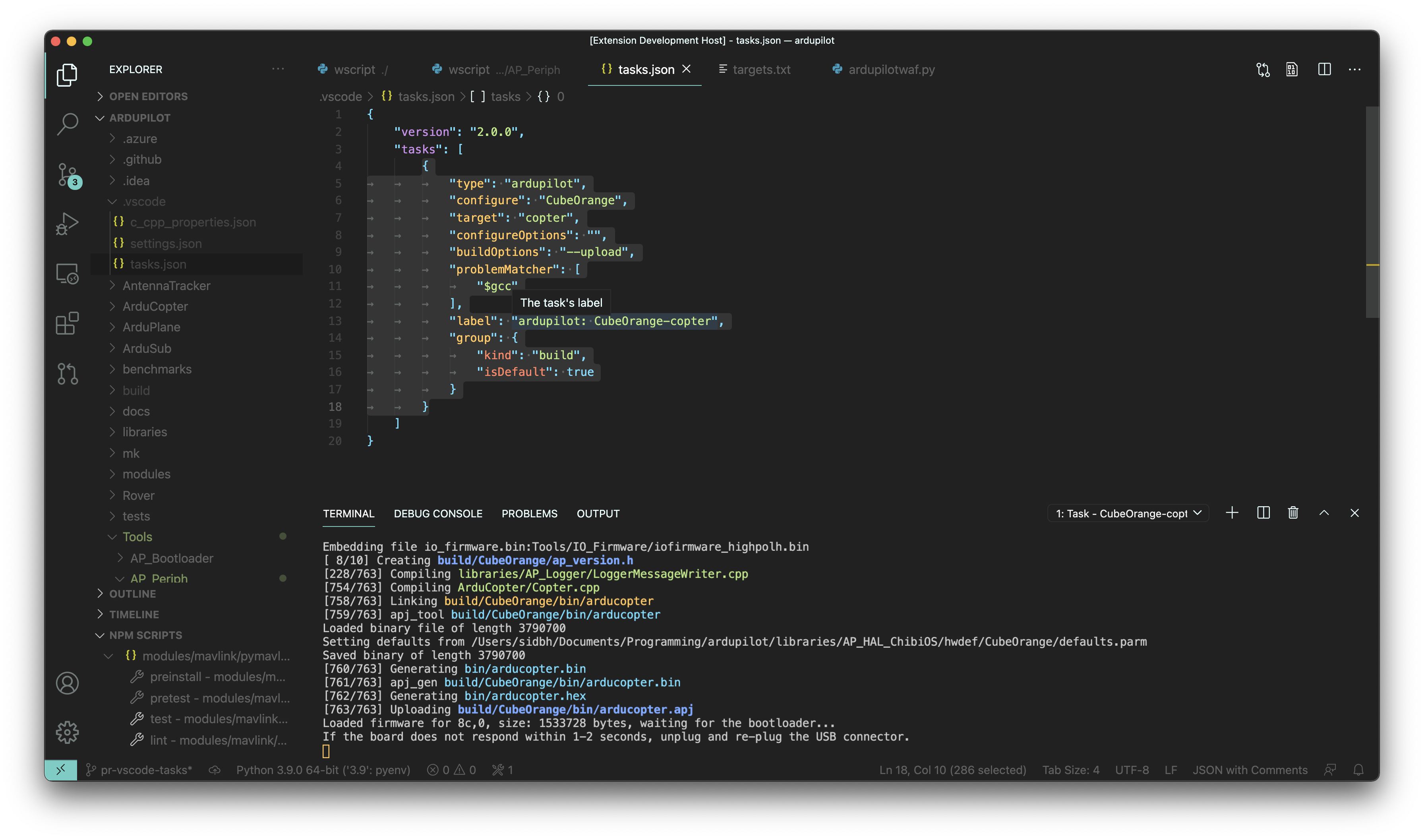 add support for VS Code tasks to do build and upload by bugobliterator ...