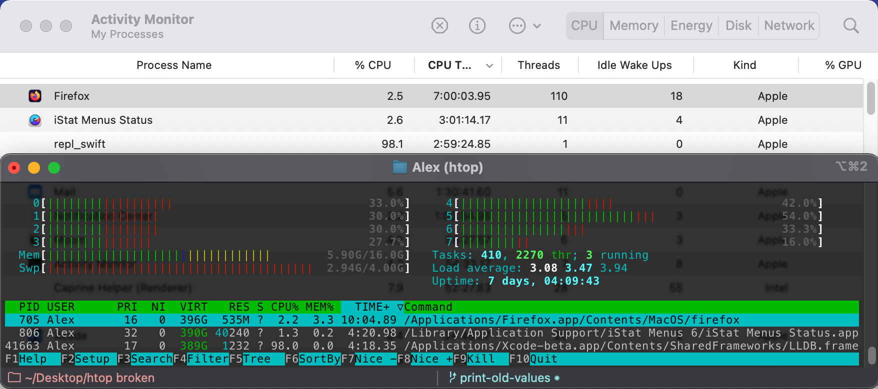 Total CPU time is broken on M1 macs · Issue #751 · htop-dev/htop · GitHub