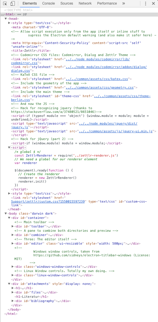 developer tool output