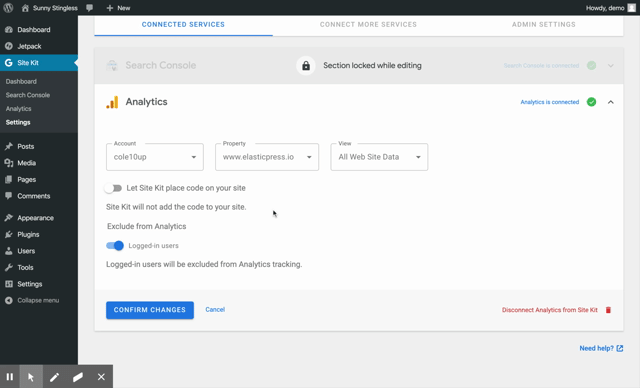Site Kit by Google Settings ‹ Sunny Stingless — WordPress