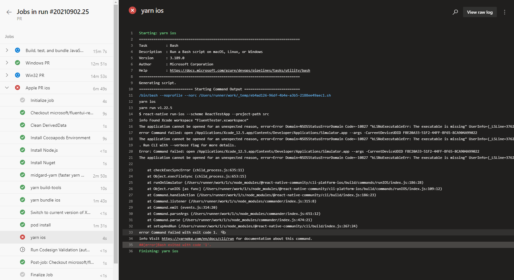 Pipeline Apple PR ios yarn ios · Issue 974 · microsoft/fluentui