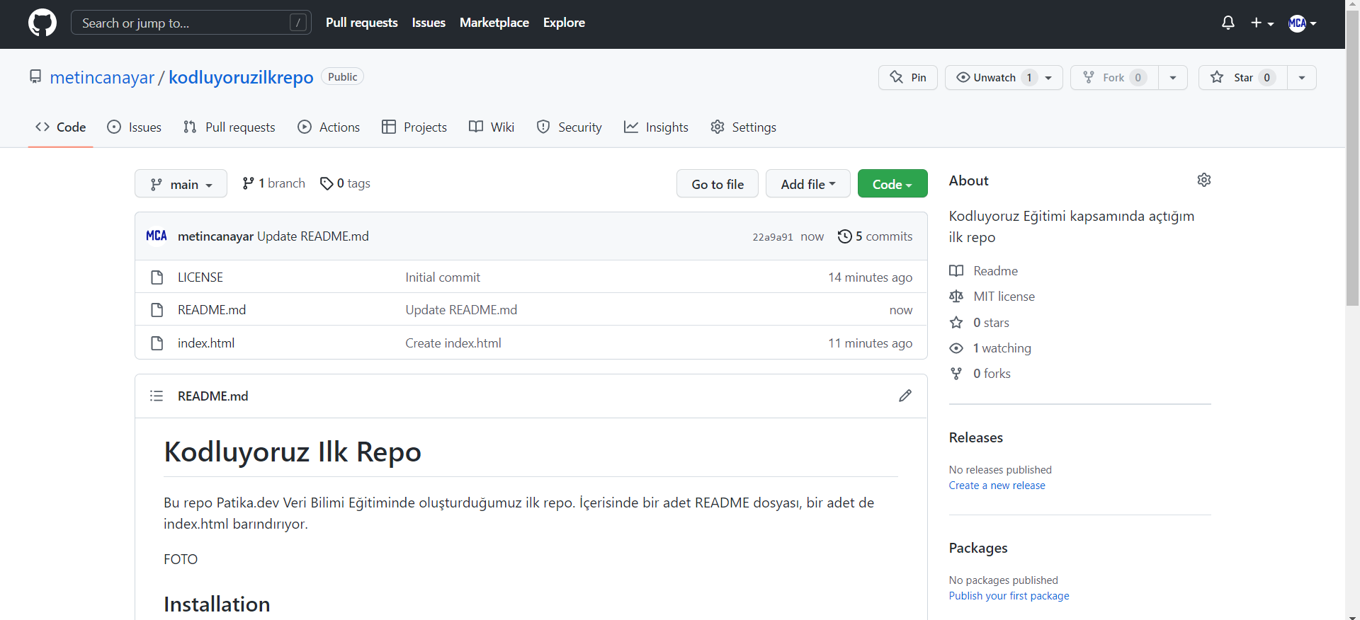 GitHub - metincanayar/kodluyoruzilkrepo: Kodluyoruz Eğitimi kapsamında ...