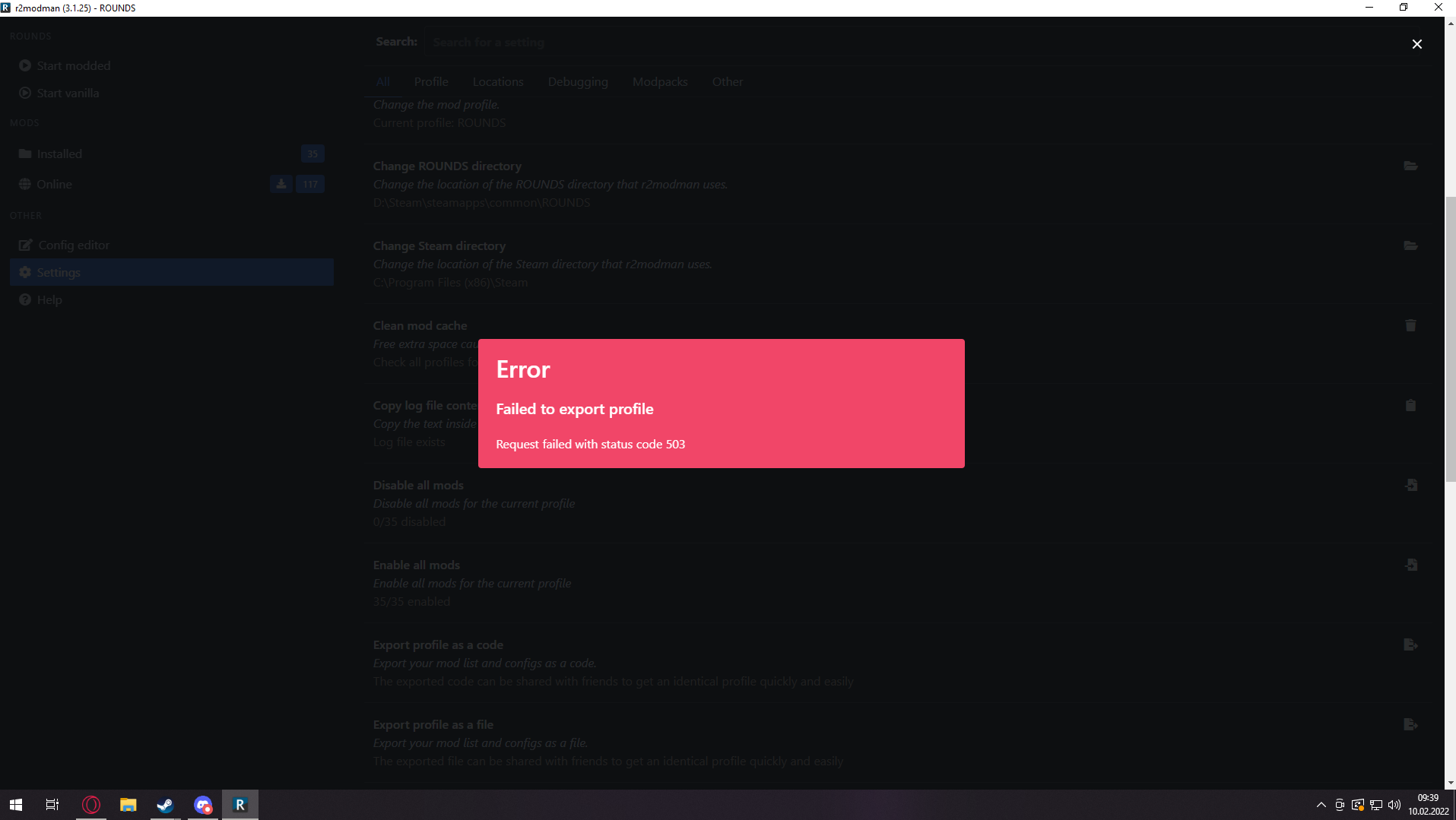 [BUG] - Can't export profile as code. · Issue #717 · ebkr/r2modmanPlus ...