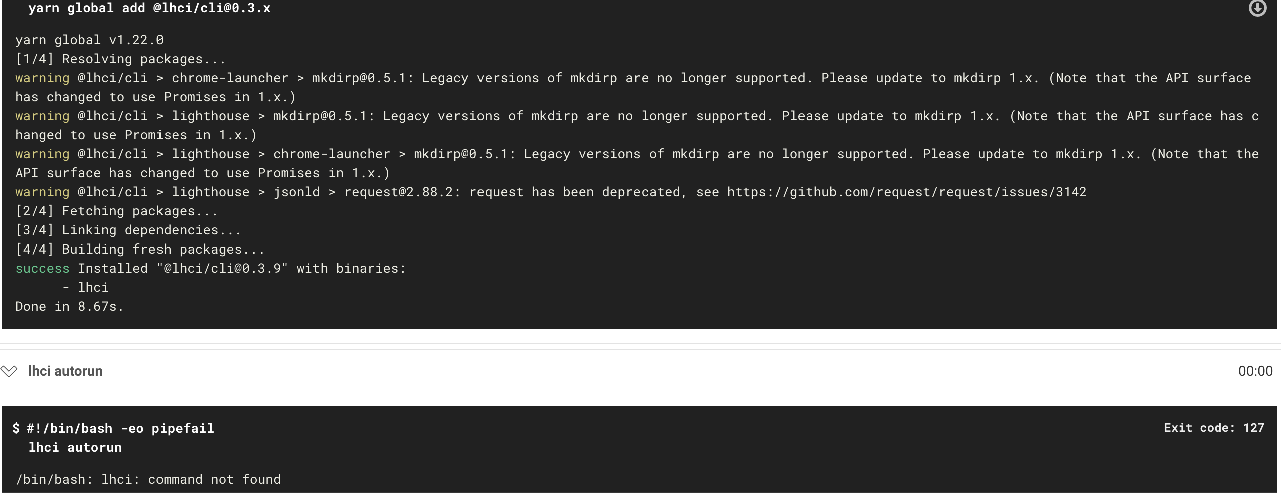 lhci command not found on circleci · Issue 244 · GoogleChrome