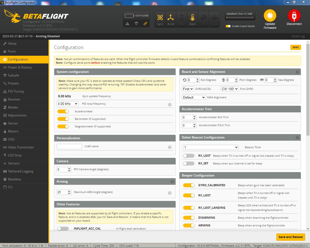 No barometer BMP280 for FLYWOOF411 via BF4.4 Cloud Build Config · Issue