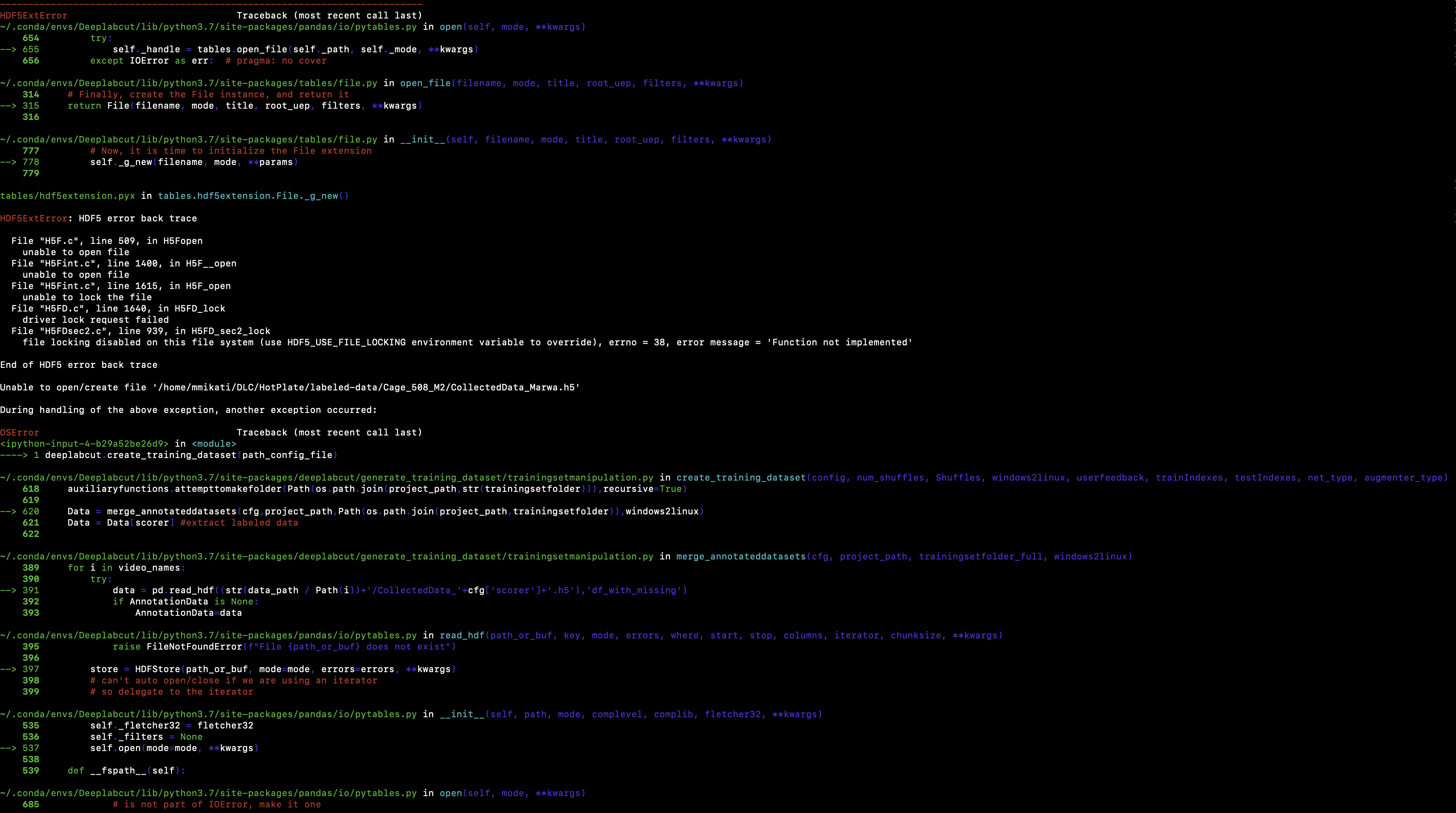 Creating Training Dataset on cluster file unable to open/create file · Issue 620 · DeepLabCut