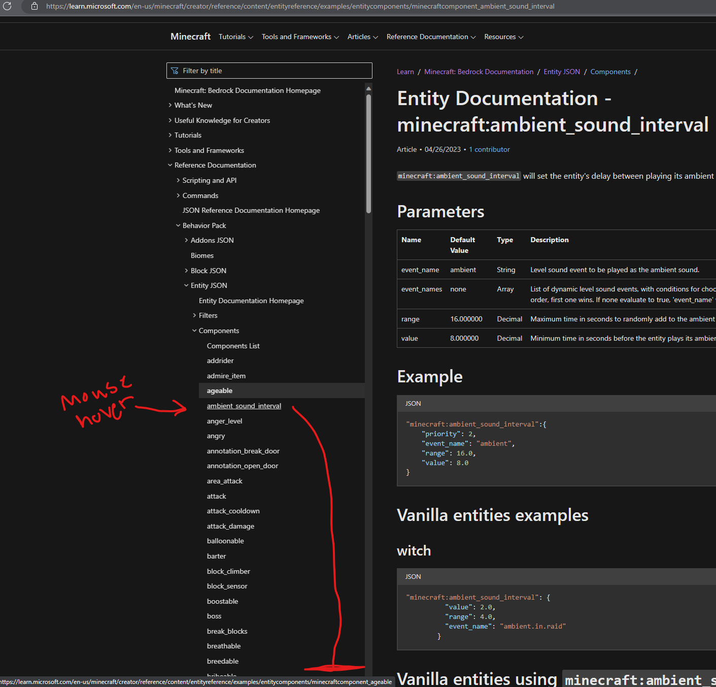 ageable and ambient_sound_interval component links go to the opposite ...