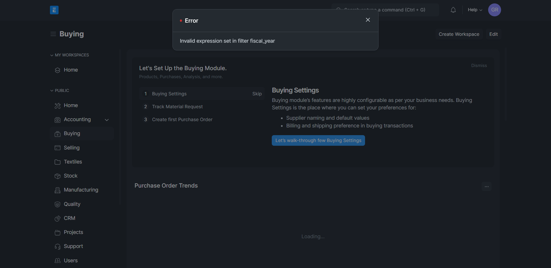 Invalid expression set in filter fiscal_year · Issue 36207 · frappe