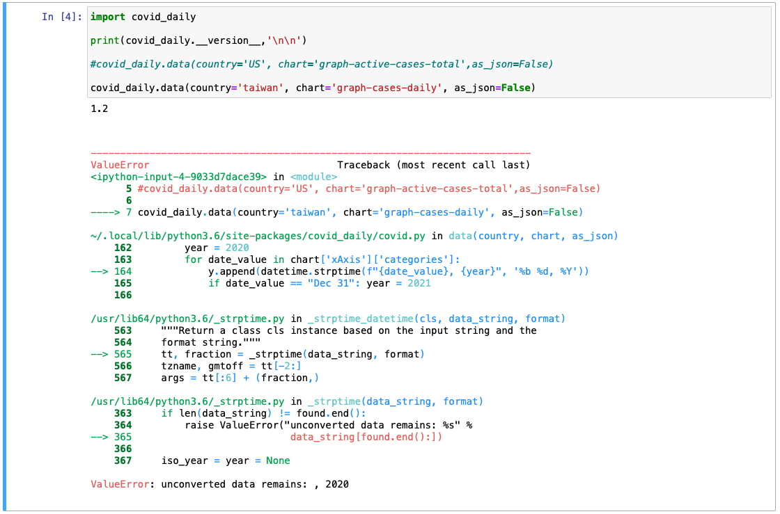 ValueError: unconverted data remains: , 2020 · Issue #5 ·  alvarobartt/covid-daily