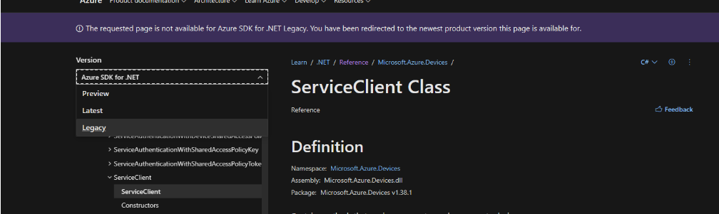 remove docs for services such as serviceclient that are outdated ...