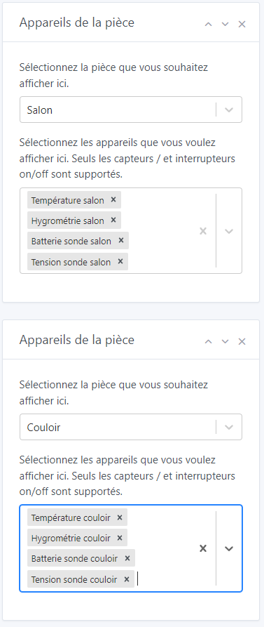 configuration affichage capteurs