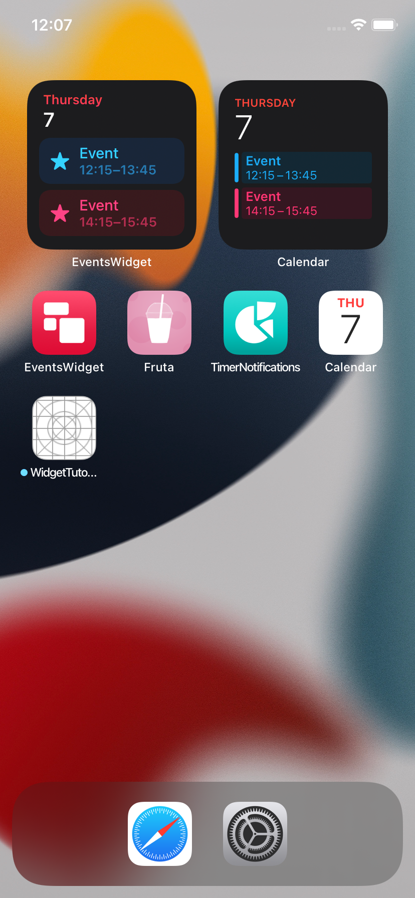 EventsWidget next to Calendar's widget