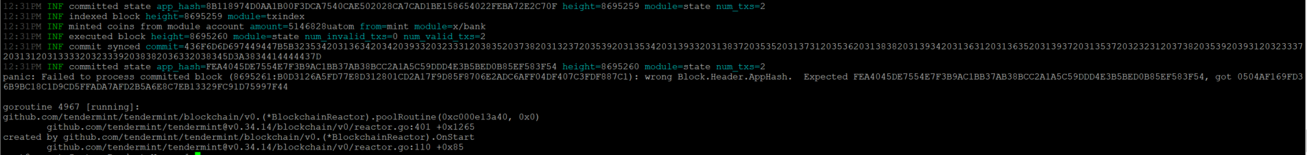 Error: wrong Block.Header.AppHash · Issue #1139 · cosmos/gaia · GitHub