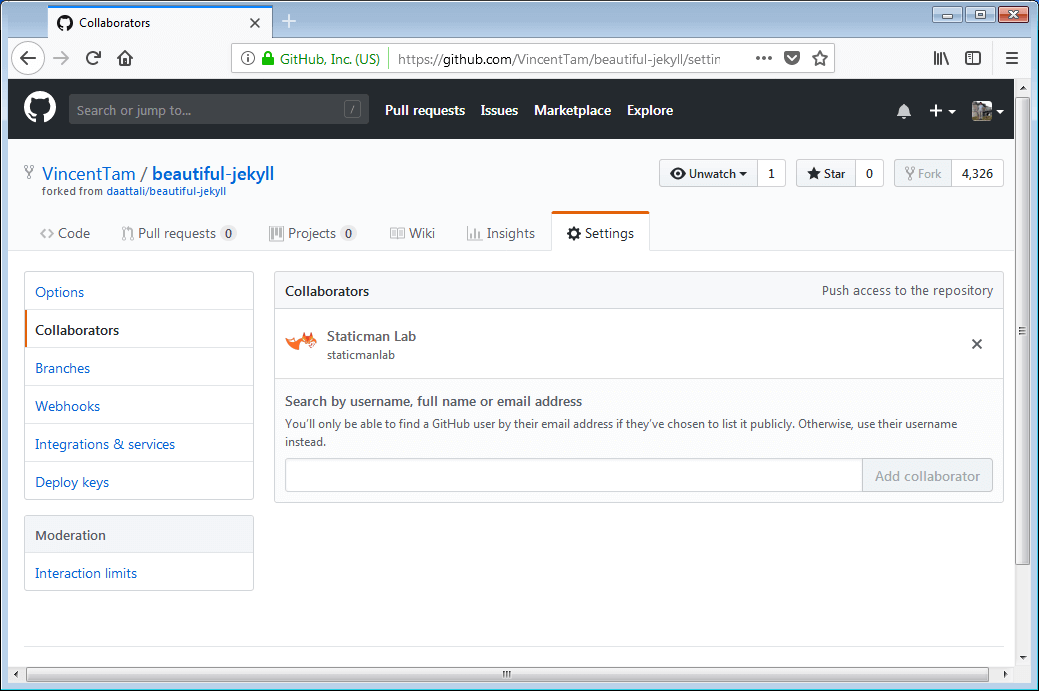 staticmanlab invited to GitHub repo