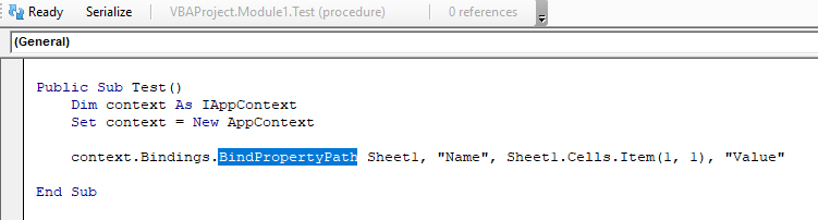 Rubberduck commandbar hinting at the non-resolution of the library types