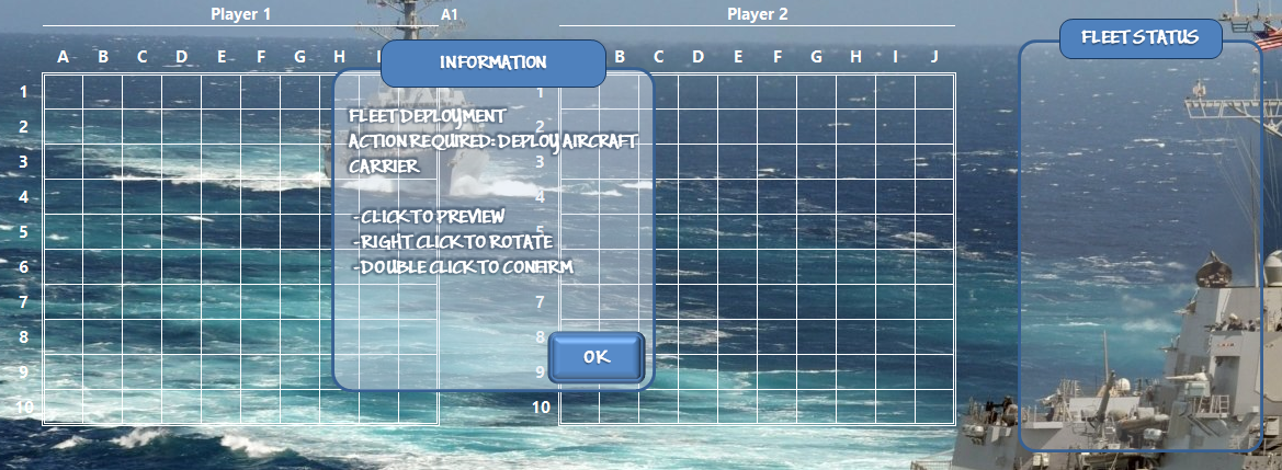 Fleet deployment; action required: deploy aircraft carrier; click to preview, right-click to rotate, double-click to confirm