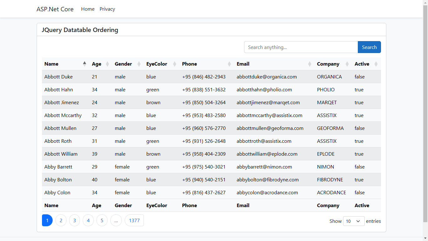 GitHub Datatable Pagination with API