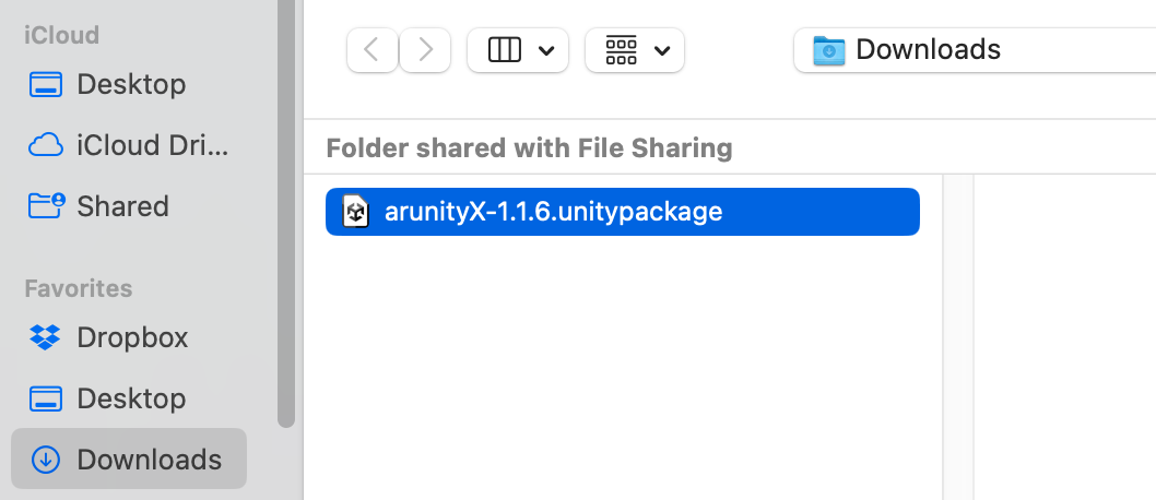 Select the downloaded arunityX.unitypackage