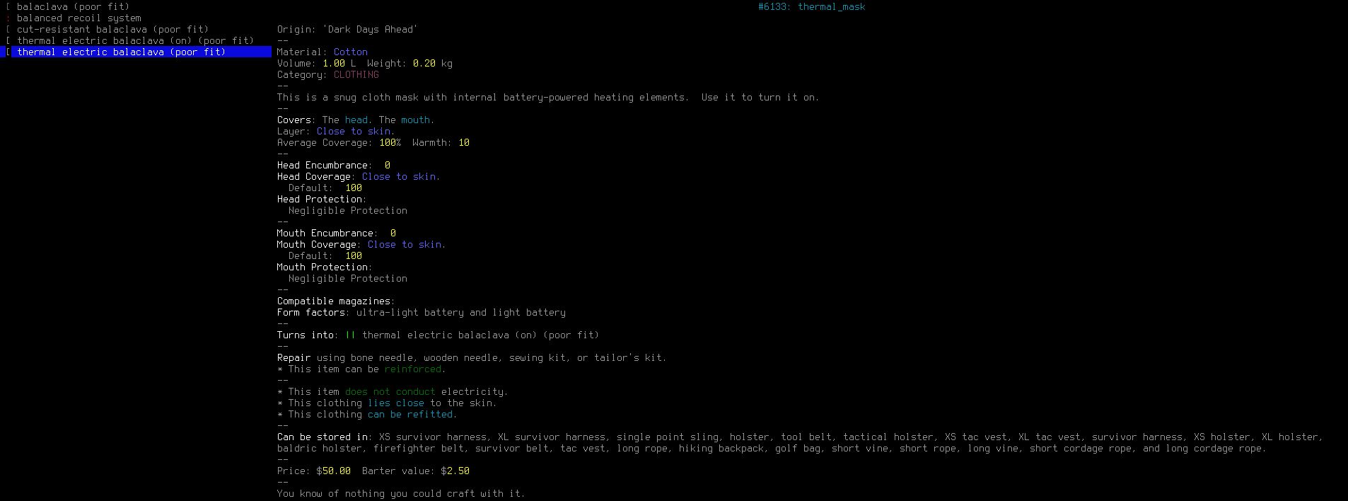 thermal electric balaclava in debug