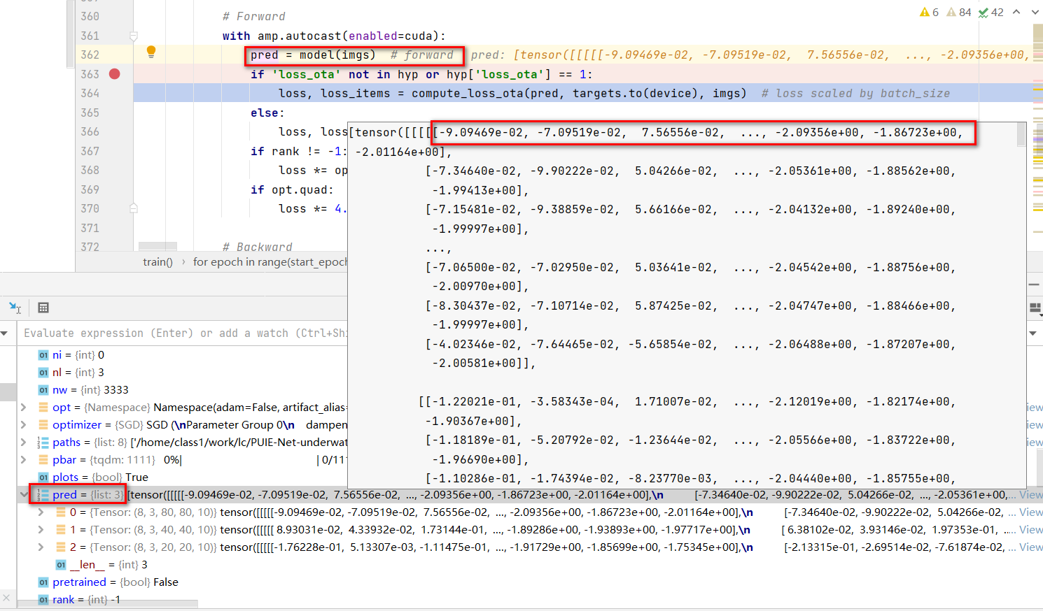 Why the output of model are different when setting `model.train()` and