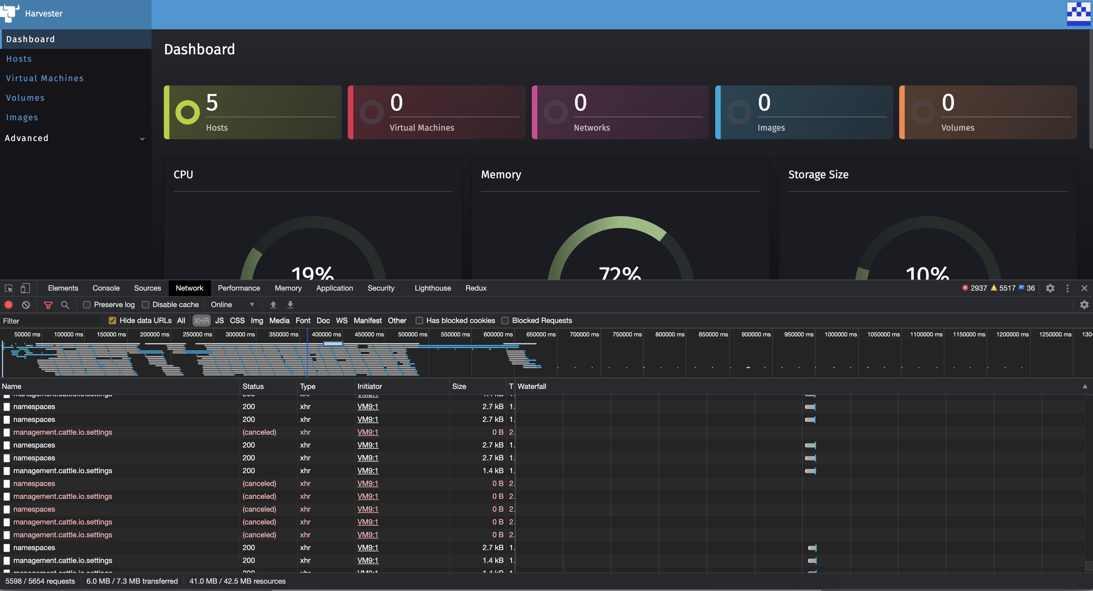[BUG]The harvester frontend keeps sending api requests via rancher