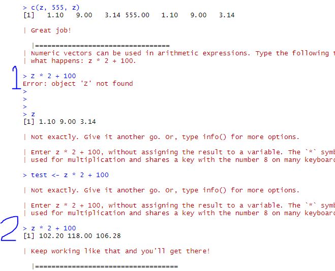 Entering the right answers into the course "R Programming: The basics ...