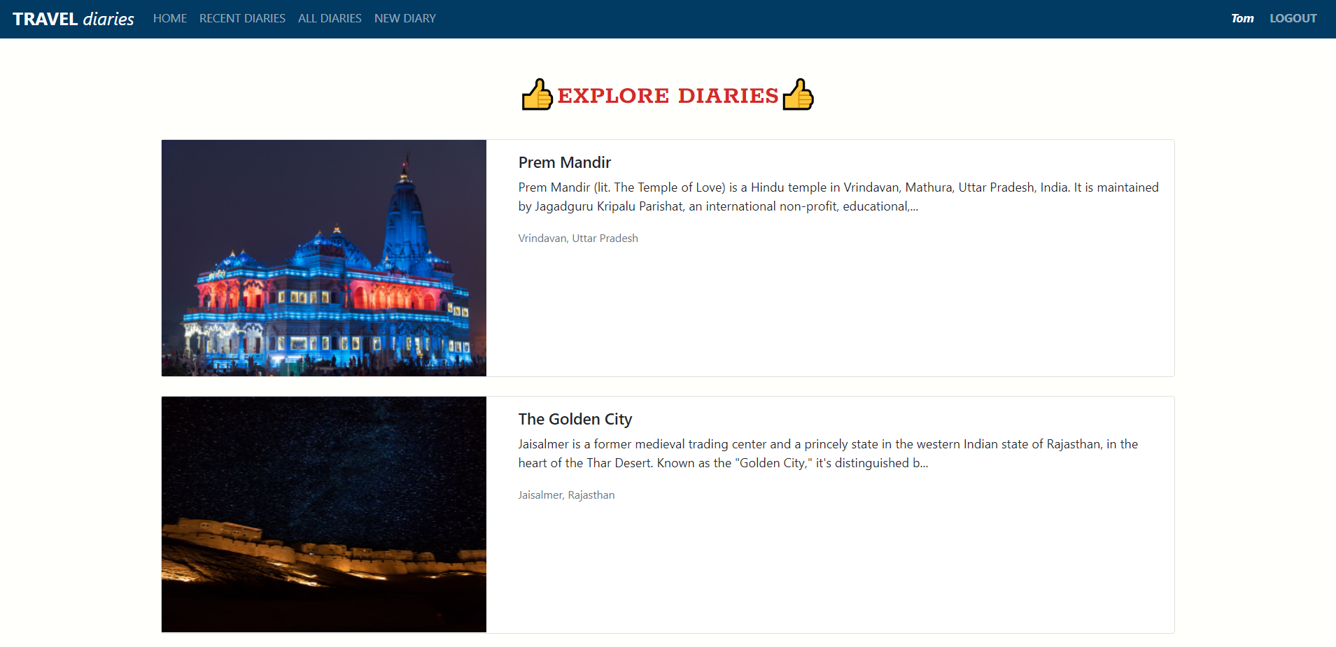 GitHub - Tirtho97/Travel-Diaries: A Full Stack Web Application ...
