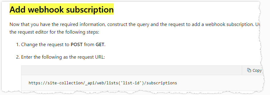 POST to a GET for creating a webhook? · Issue #6437 · SharePoint/sp-dev ...
