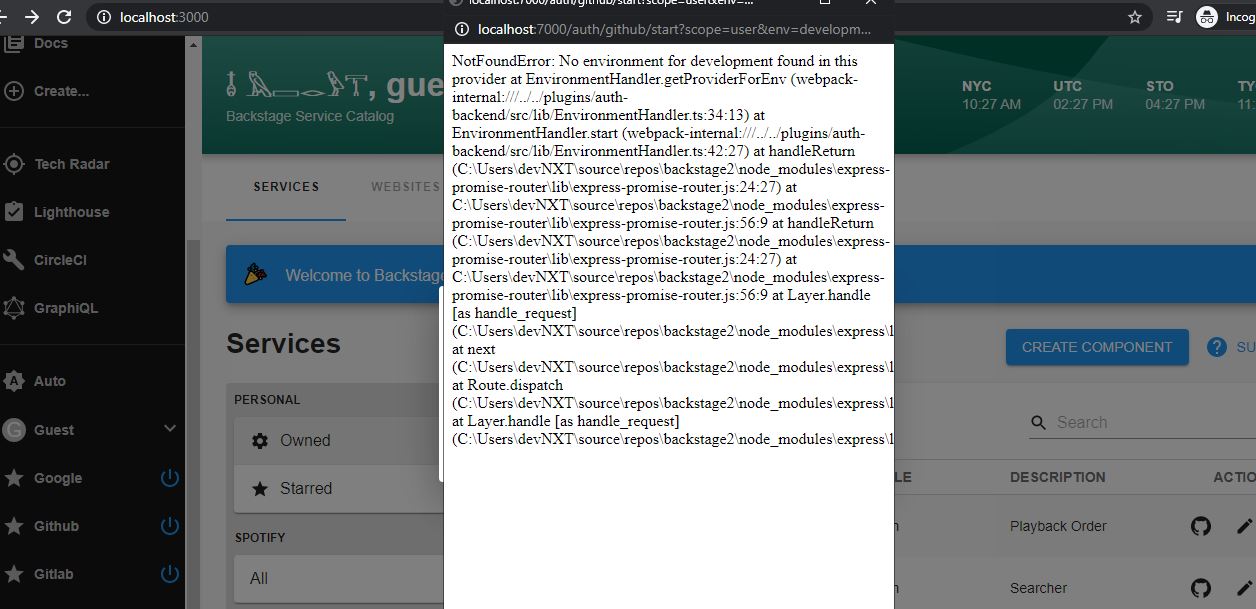 In backstage example app templates are not visible and getting problem