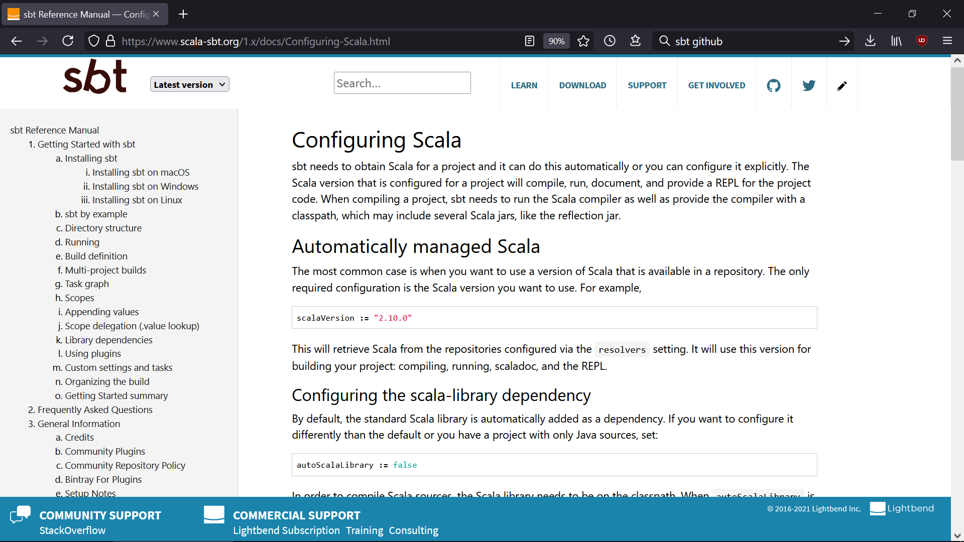 The "Learn" section of the sbt site doesn't display properly because of ...