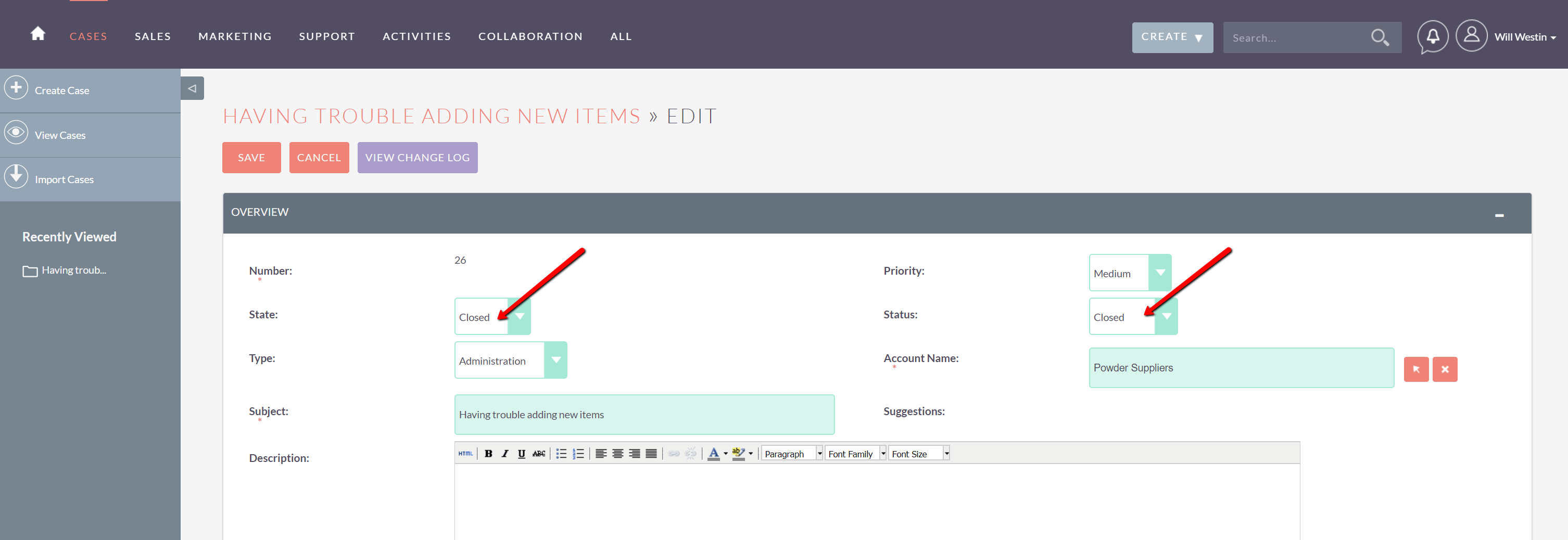 7 9 4 Changing State Value By Inline Edit Will Not Change The Status Field value In CASES 