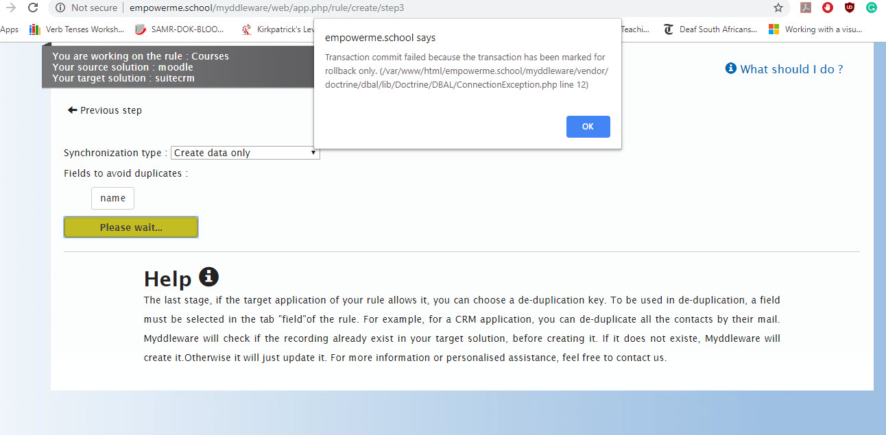 Transaction commit failed because the transaction has been marked for