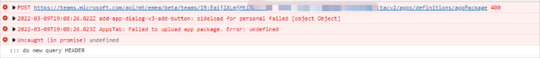 Unable to upload authors app to a team ...