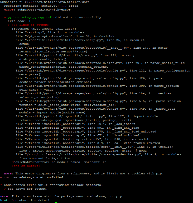 Install on Digital Ocean Ubuntu 20.04 No module named "morecantile