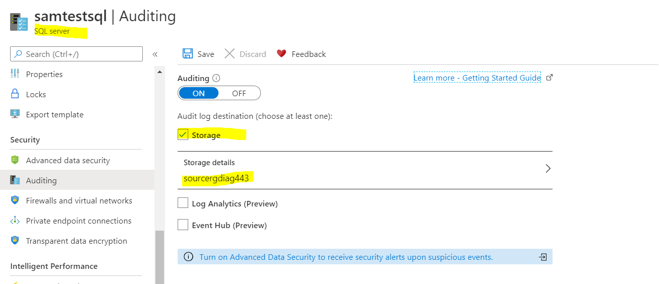 Able to write the audit logs on the storage account v1? but the doc