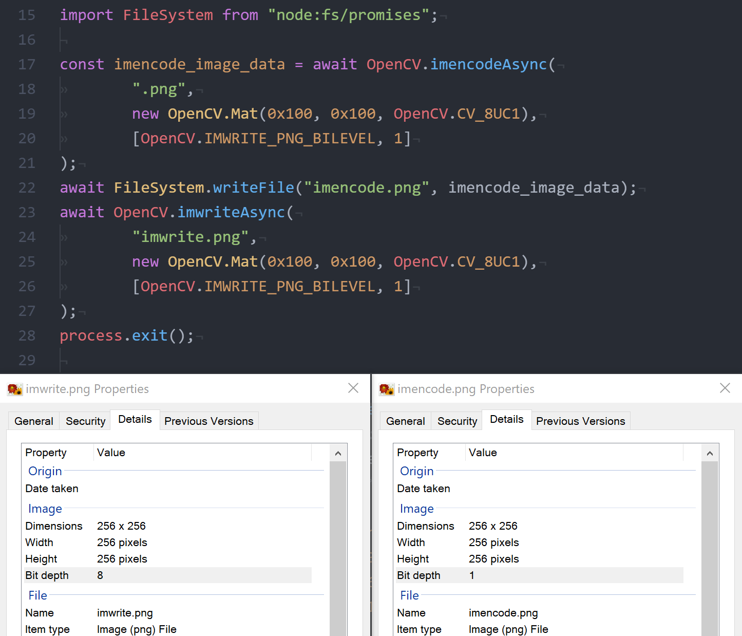 Results comparison: .imwrite and .imencode.