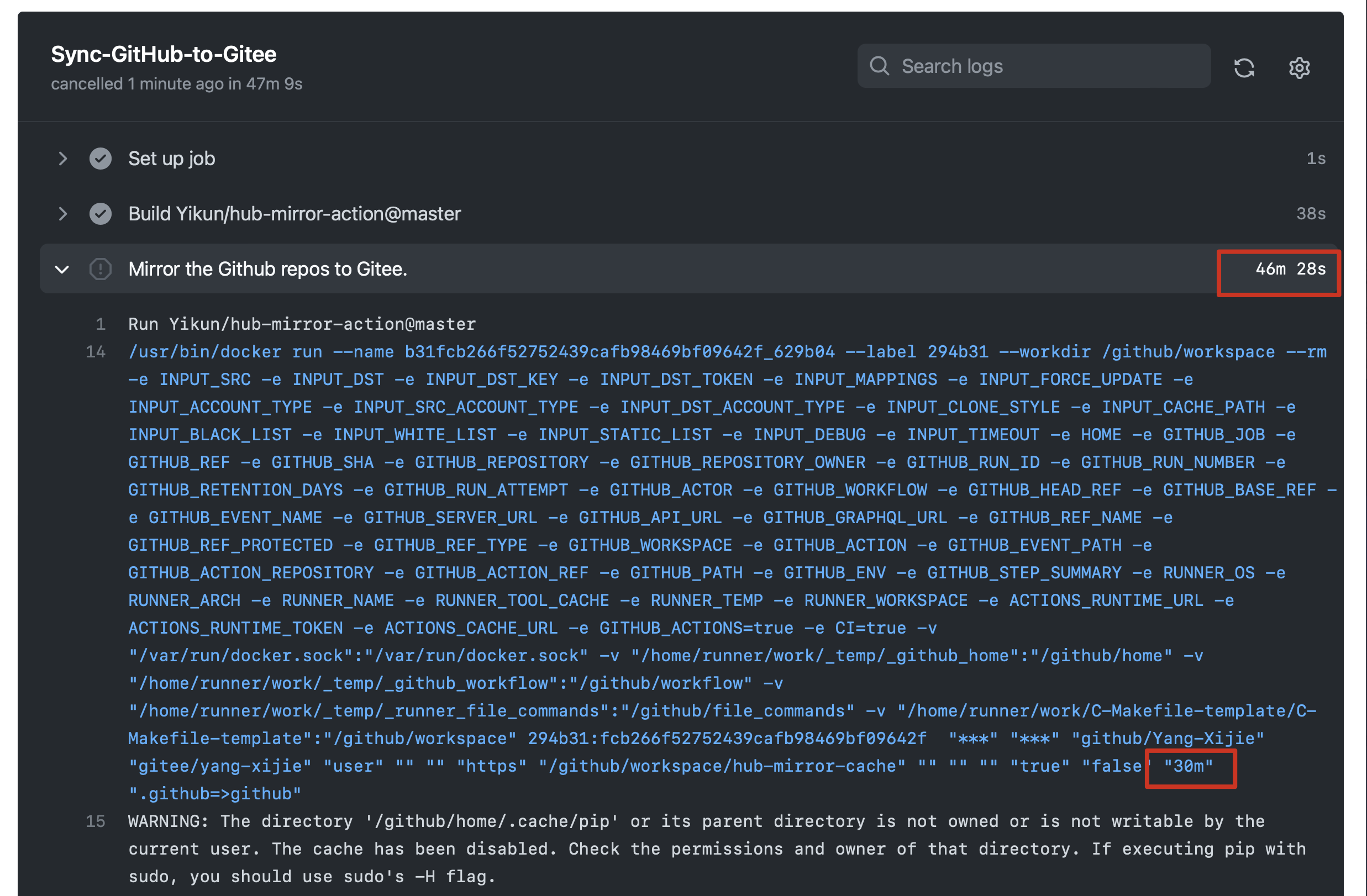超时未自动停止 · Issue #156 · Yikun/hub-mirror-action · GitHub