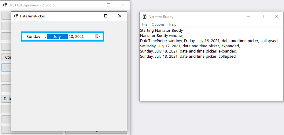 A DateTimePicker control should support state announcing on Calendar ...